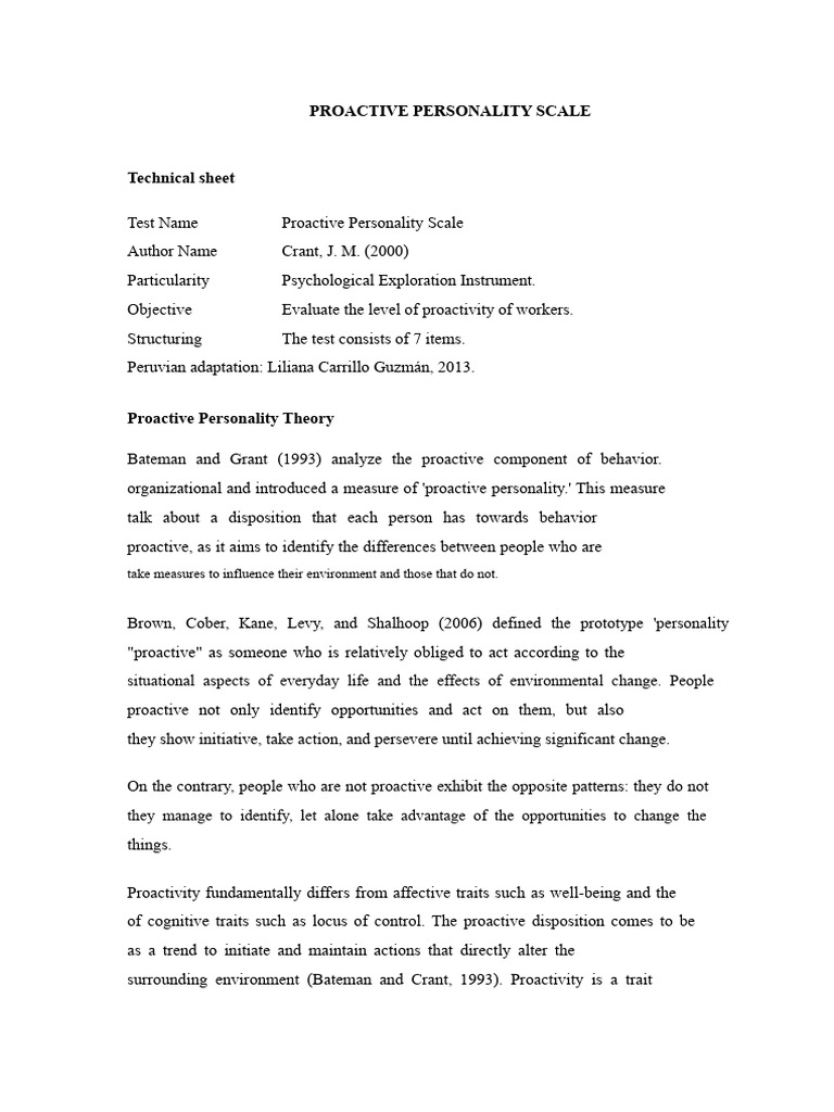 Proactive Personality Scale Overview | PDF | Validity (Statistics ...