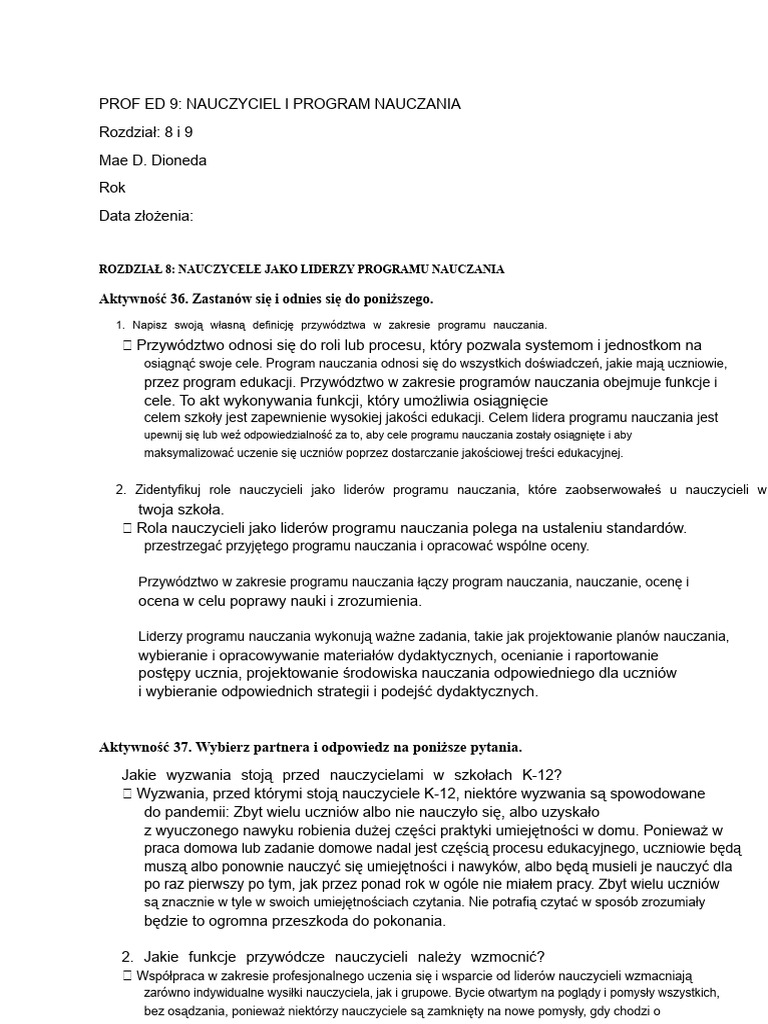 Prof Ed 9 (Rozdz 8&9) | PDF