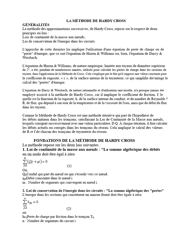 Méthode de Hardy Cross en hydraulique | PDF | Mécanique | Dynamique des ...
