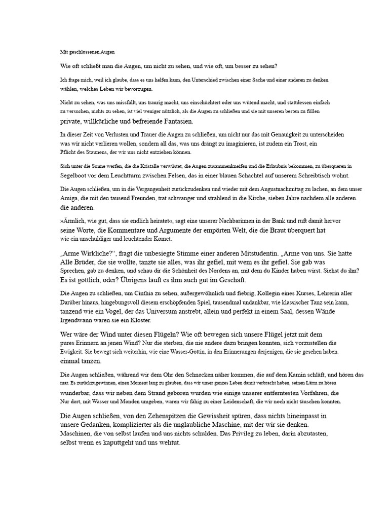 Mit Geschlossenen Augen | PDF