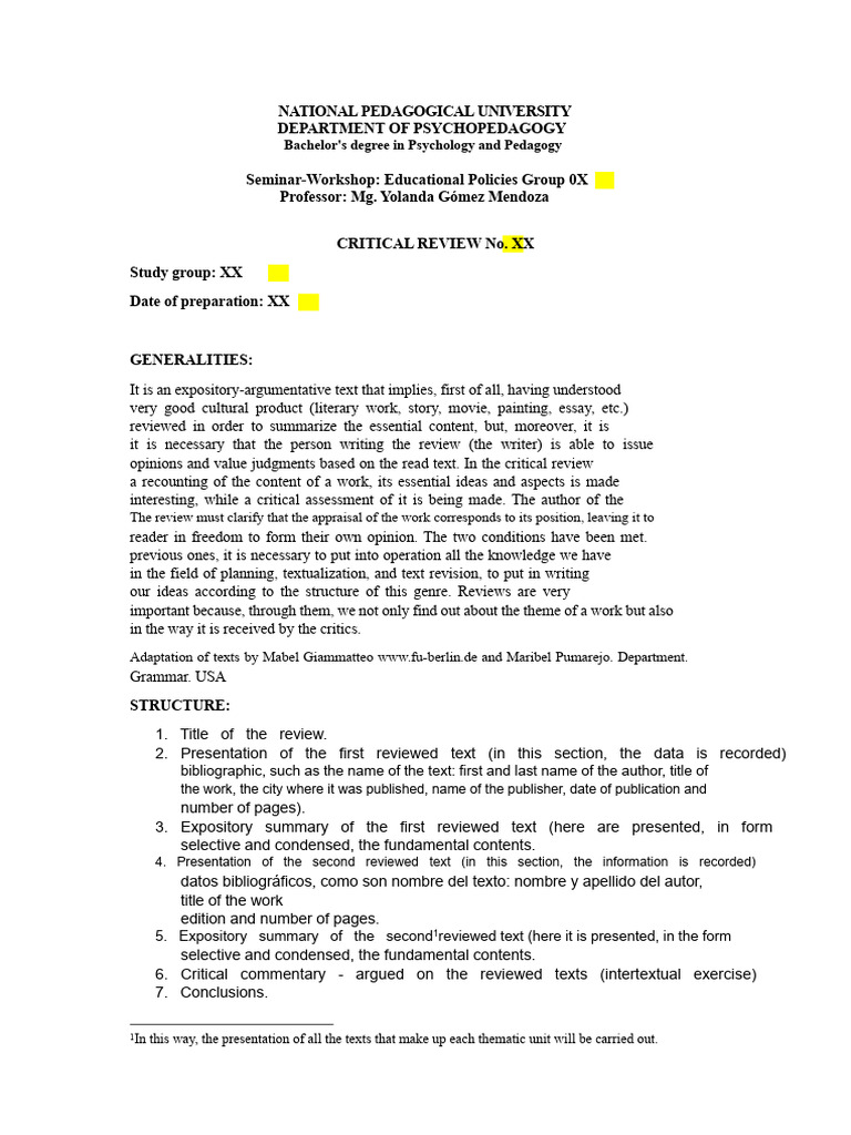 Critical Review Structure Guidelines | PDF | Pedagogy | Human Communication