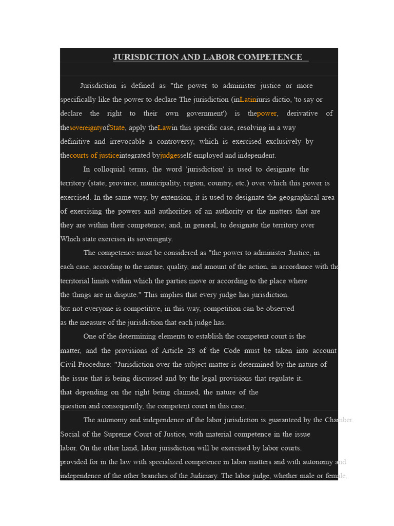 Labor Jurisdiction and Competence Explained | PDF | Jurisdiction ...