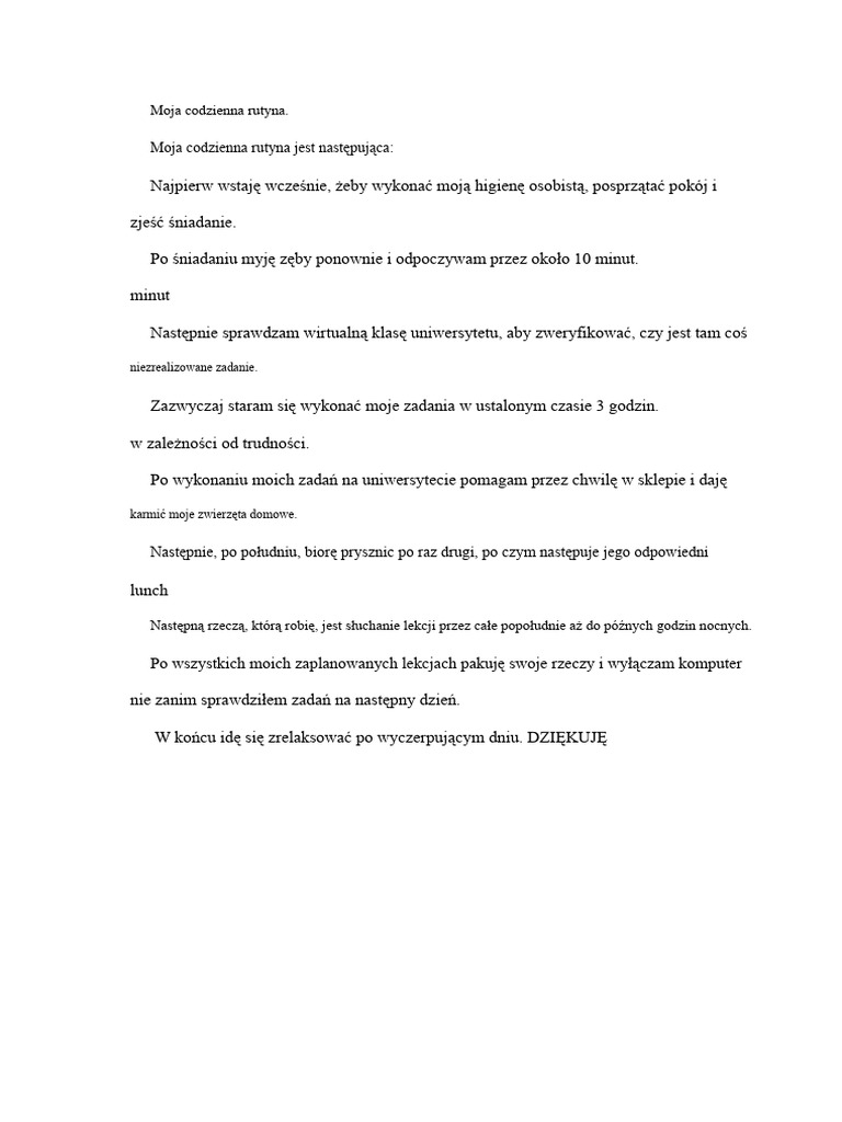 Moja Codzienna Rutyna | PDF