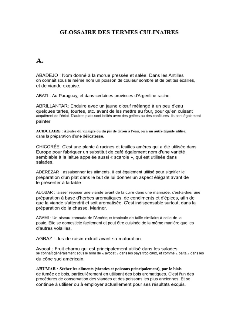 Glossaire Des Termes Culinaires | PDF | sauce | Cuisine française