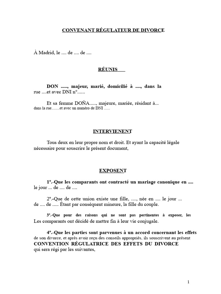 Convention de Divorce à Madrid PDF Divorce Mariage — free download