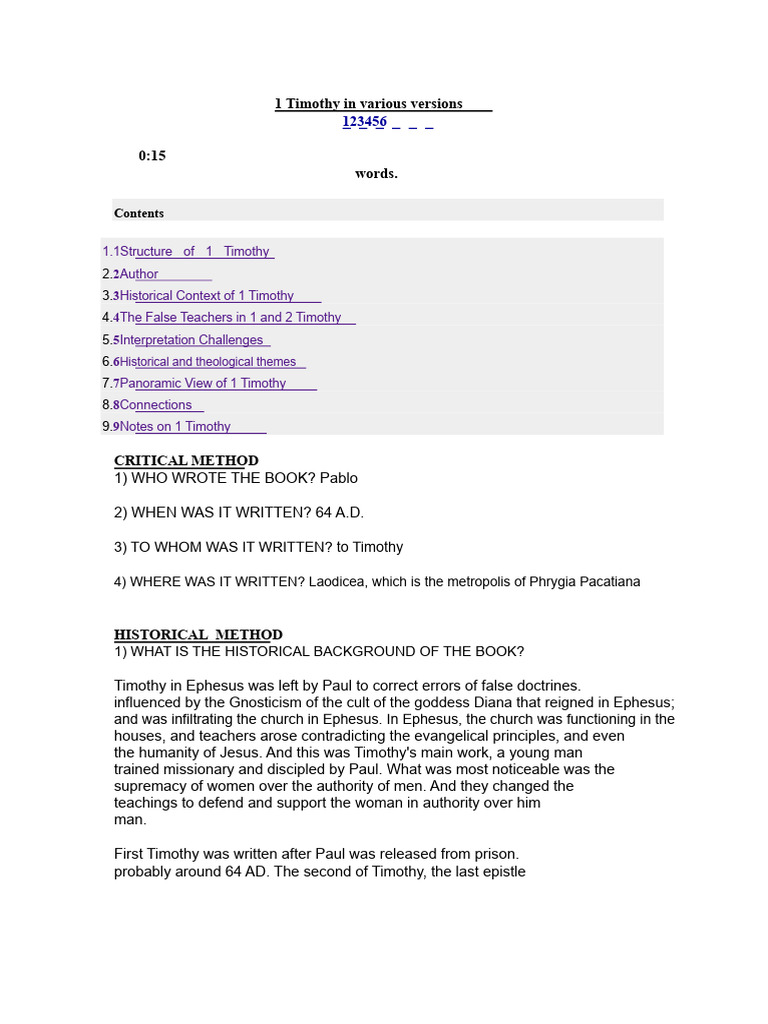 Understanding 1 Timothy: Structure & Themes | PDF | Saint Timothy ...