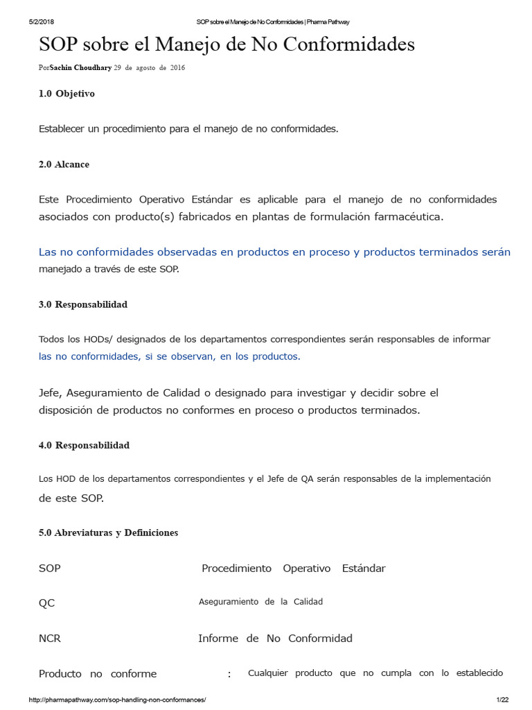 SOP Manejo de No Conformidades Farmacéuticas | PDF | Tableta (Farmacia)