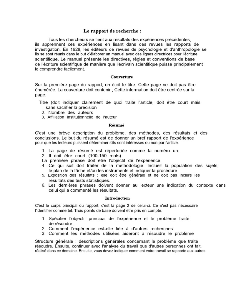 Résumé Rapport de Recherche | PDF | Observation | Comportement