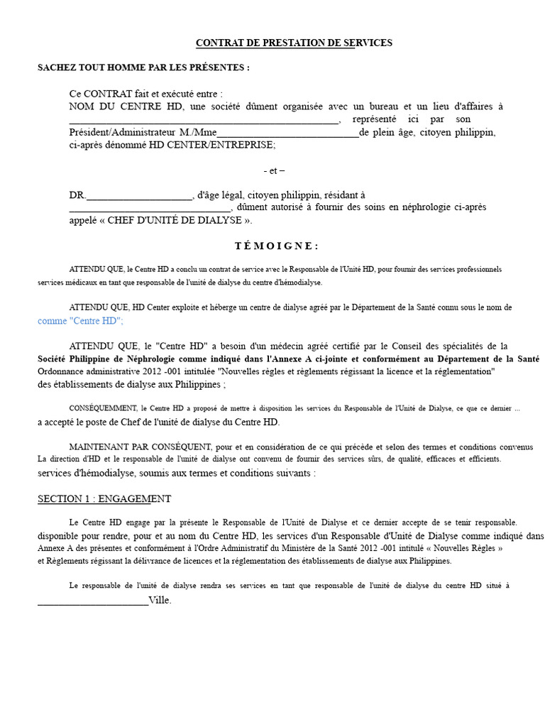 Contrat de Service - Modèle | PDF