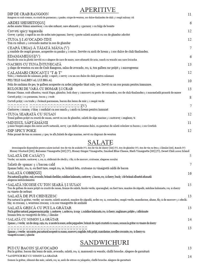 Meniul Cowfish Raleigh | PDF