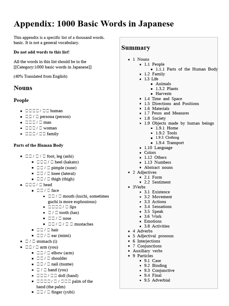 1000 Essential Japanese Vocabulary Words | PDF | Japanese Language | Word