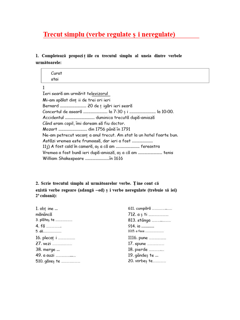 Ejercicios Pasado Simple PDF | PDF