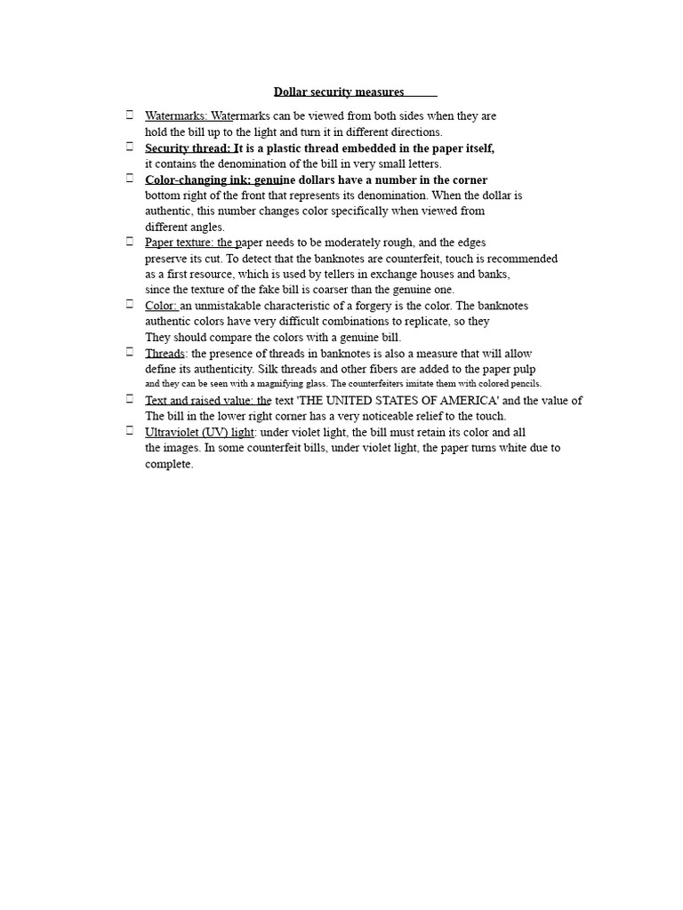 US Dollar Security Features Explained | PDF