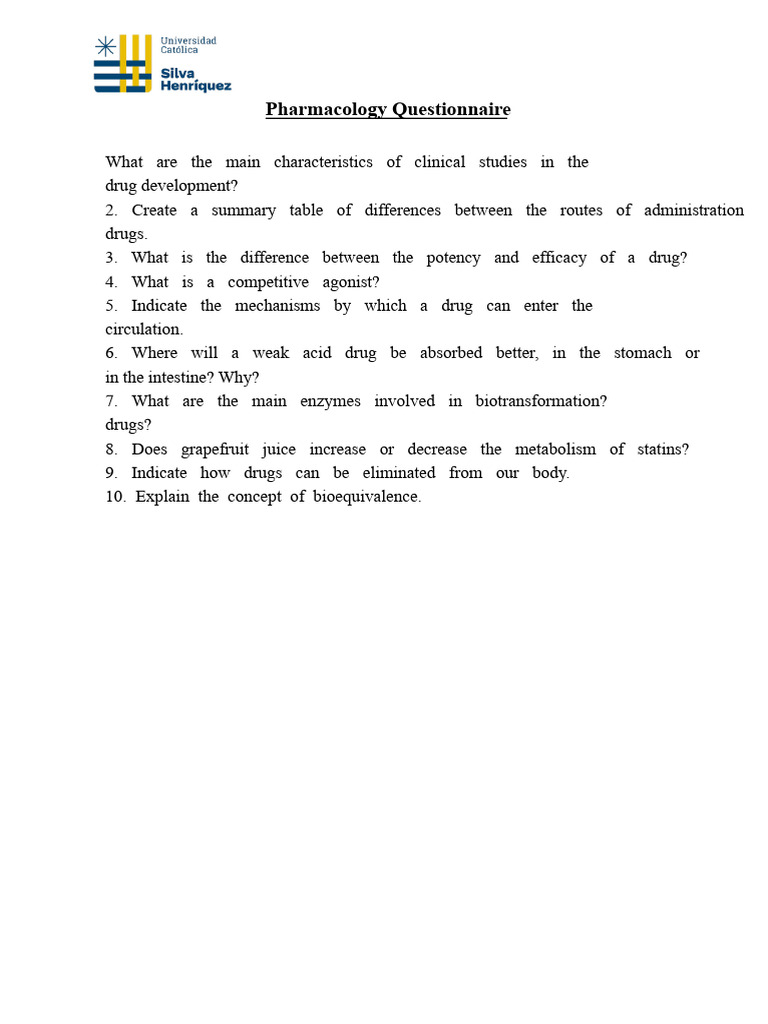 Pharmacology Questionnaire Insights | PDF