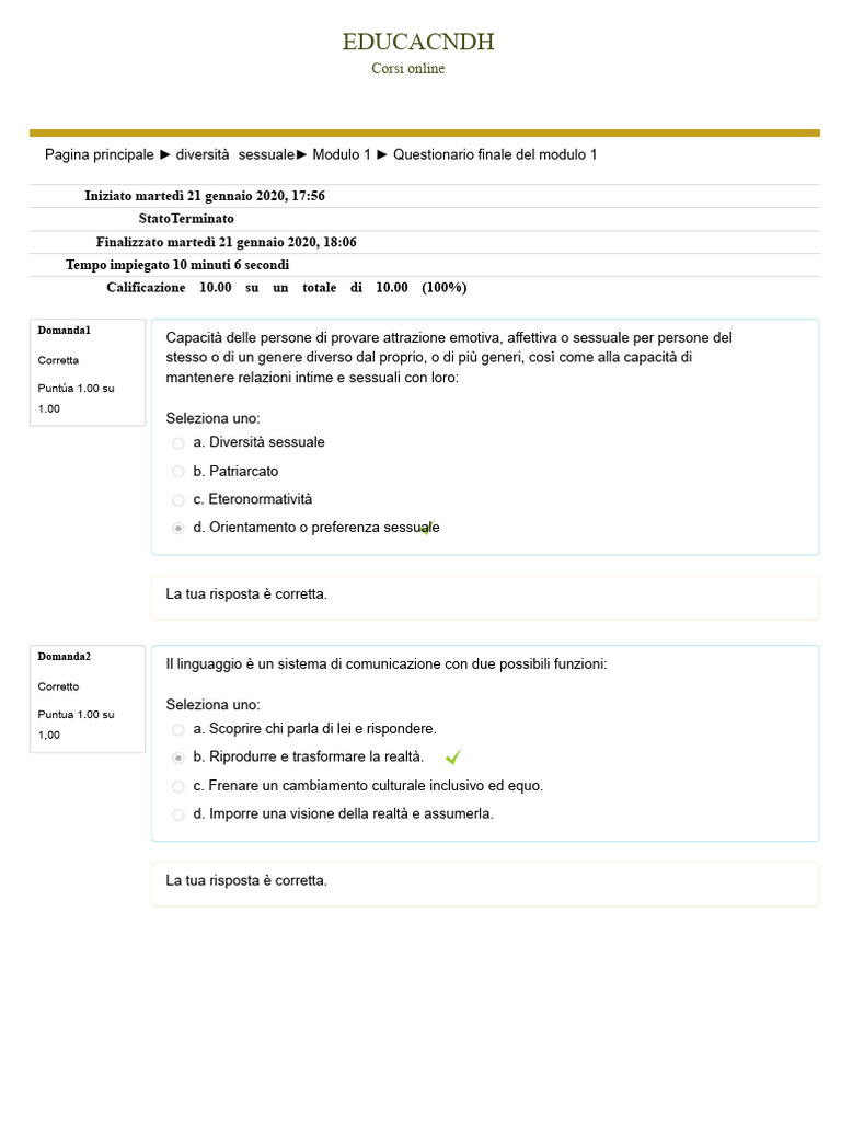 Questionario Finale Del Modulo 1 | PDF