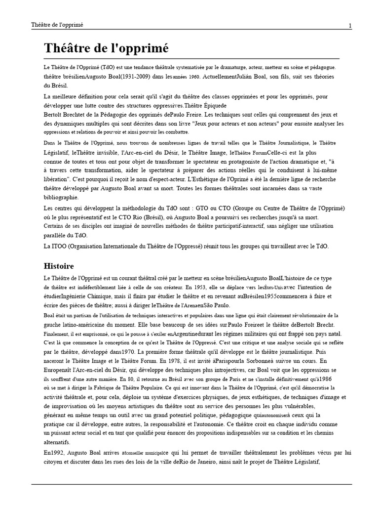 Théâtre de l'Opprimé : Augusto Boal et ses techniques | PDF | Théâtre ...