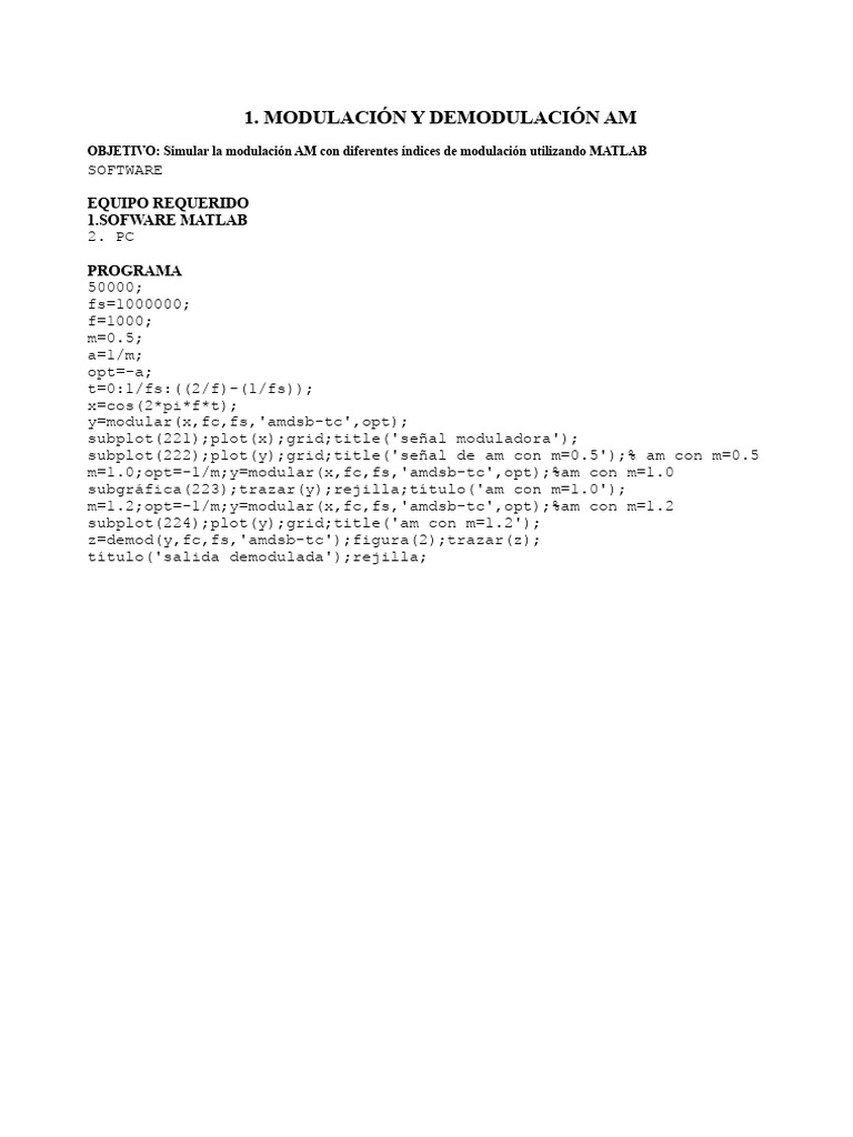Todo El Código de Modulación en Matlab | PDF | Modulación de frecuencia ...