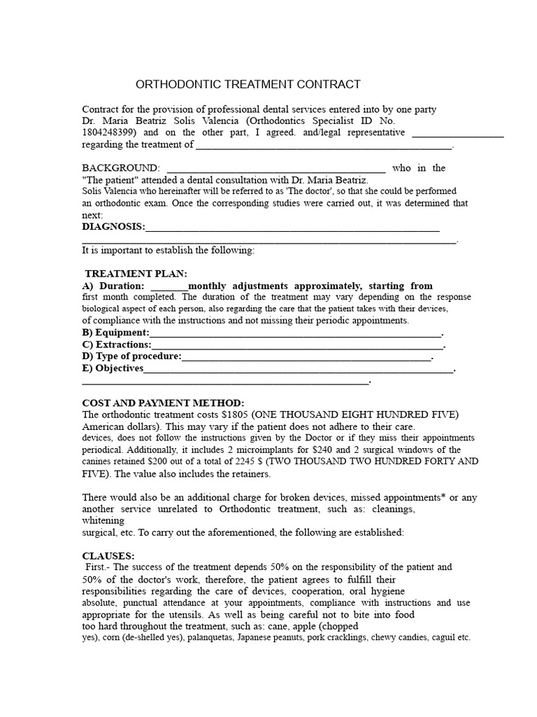 Orthodontic Treatment Agreement Template | PDF | Orthodontics ...