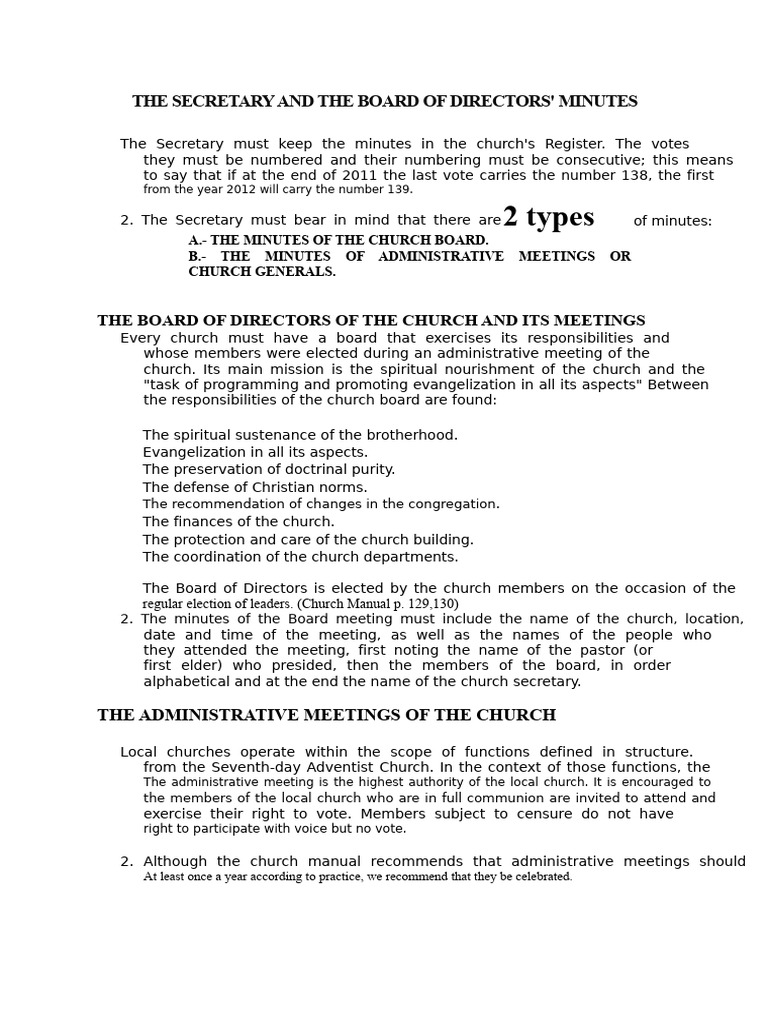 Church Board Meeting Minutes Guide | PDF