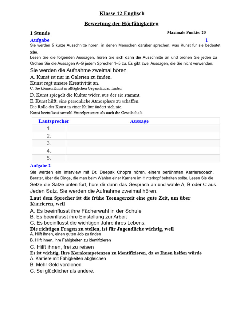GR 12 ASL Eng Arbeitsblatt | PDF