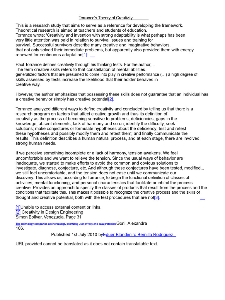 Torrance's Creativity Theory Explained | PDF | Creativity | Cognitive ...