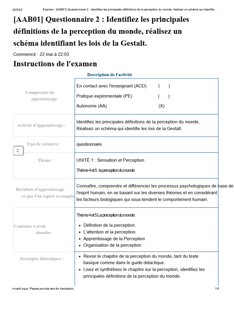 Définitions de la perception et Gestalt | PDF | la perception | Attention