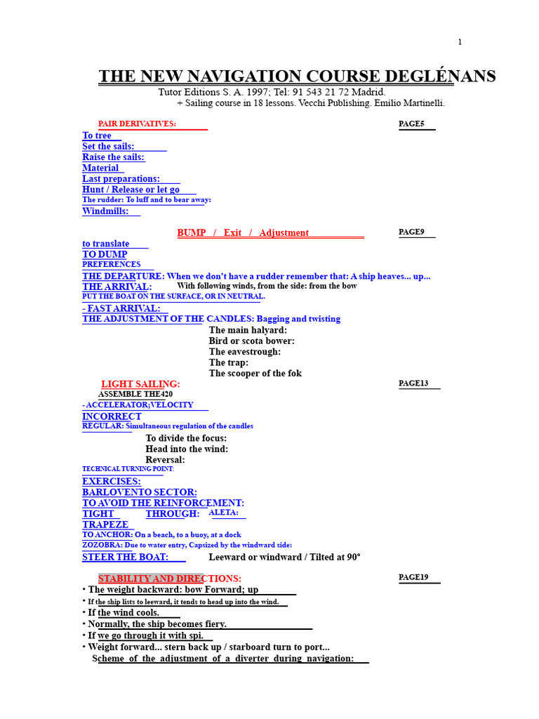 The New Navigation Course (Typed) - Glenans | PDF | Rudder | Sail