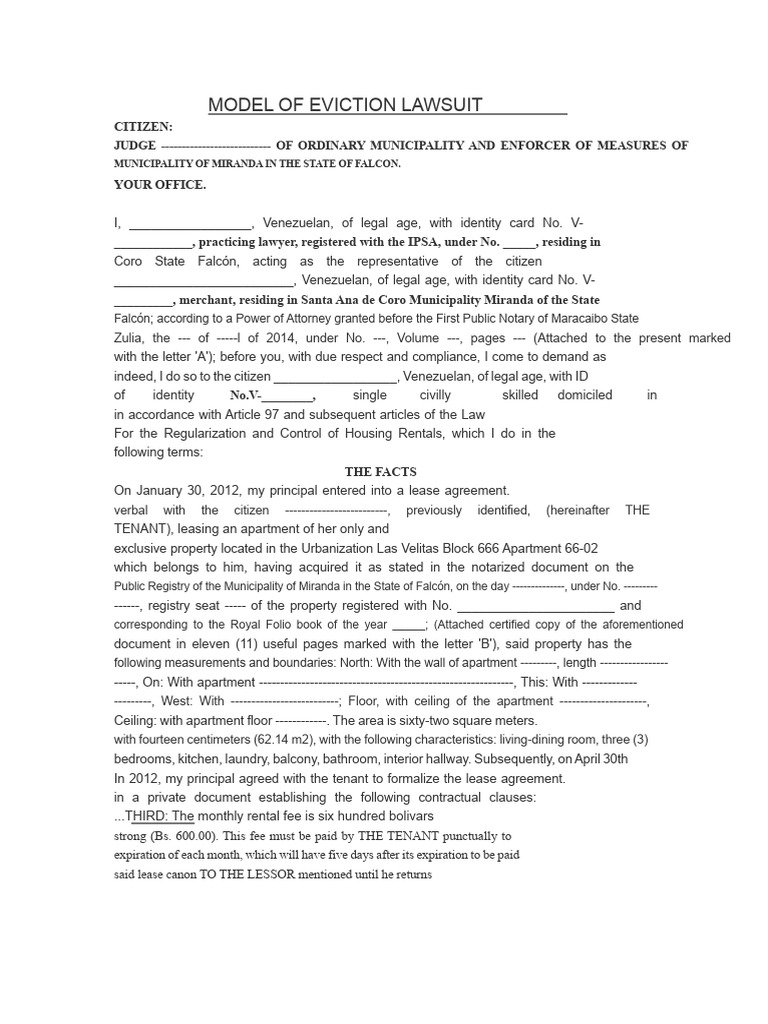Eviction Lawsuit Template | PDF | Lease | Leasehold Estate