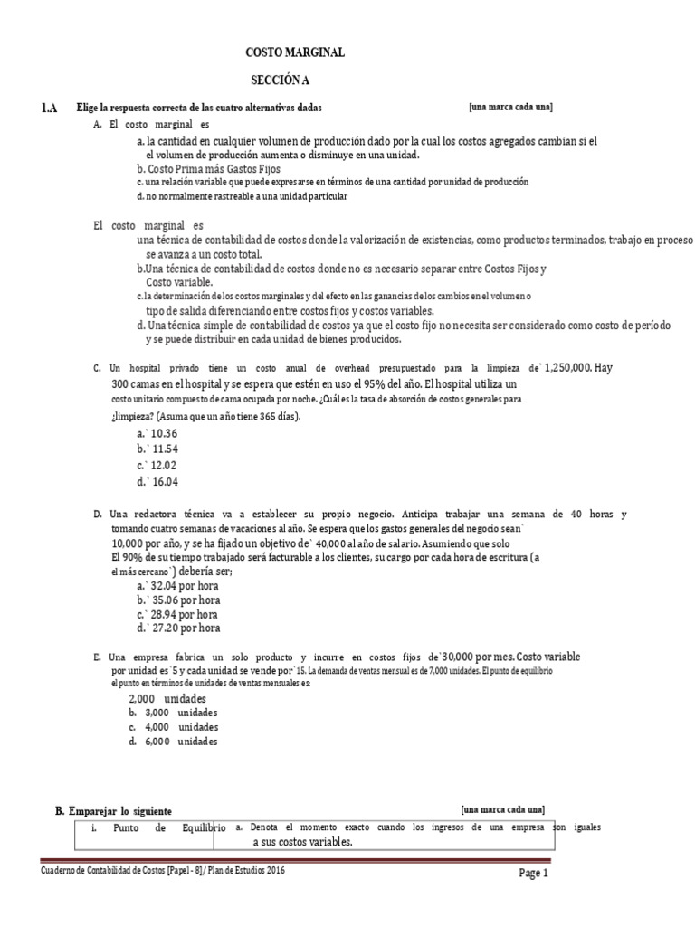 Costo Marginal y Análisis Financiero | PDF | Costo marginal | Margen bruto