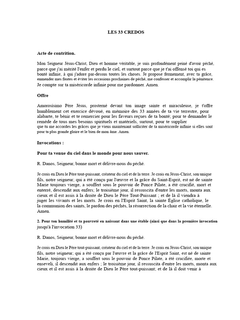 Prière des 33 Credos pour la rédemption | PDF | Jésus | Marie, mère de ...