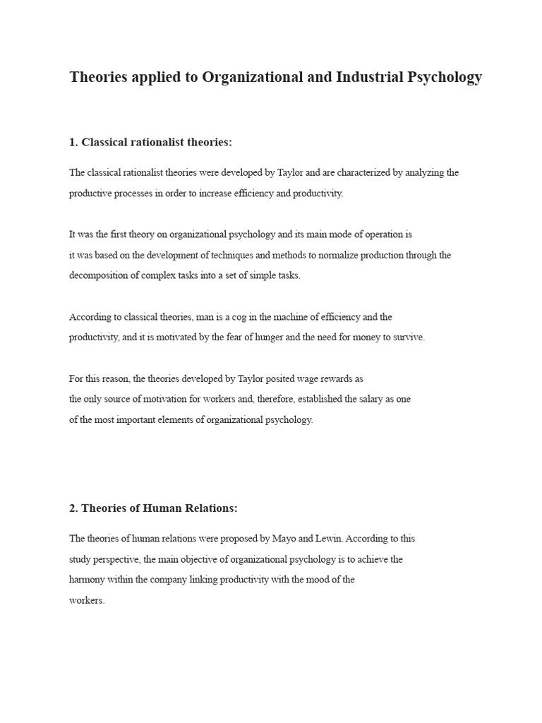 Theories Applied To Organizational and Industrial Psychology | PDF ...