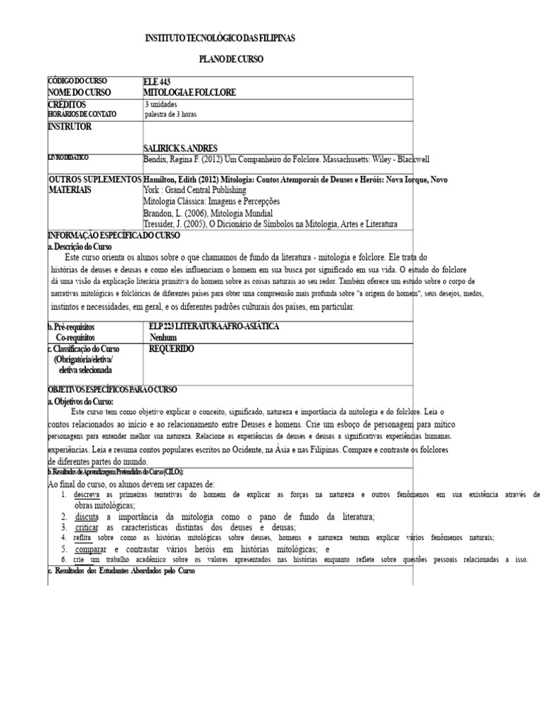 Curso de Mitologia e Folclore - ELE 443 | PDF | Mitologia grega | Herói
