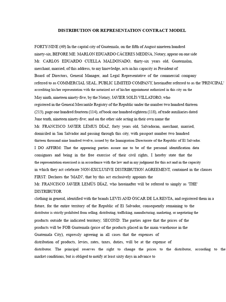 Distribution or Representation Contract Model | PDF | Sales | Civil Law ...
