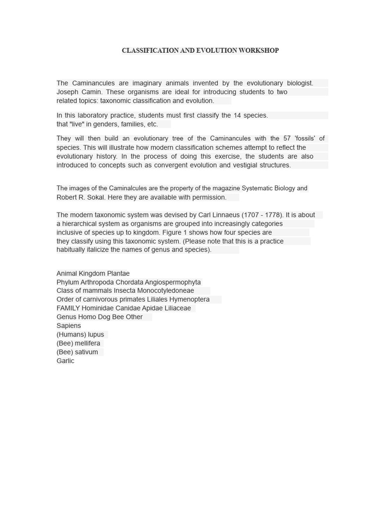 Classification and Evolution Workshop | PDF | Species | Phylogenetics