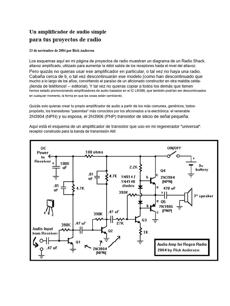 Amplificador de audio simple con transistores | PDF | Amplificador ...