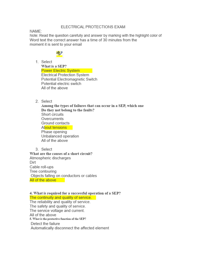 Electrical Protection System Exam Guide | PDF | Relay | Fuse (Electrical)