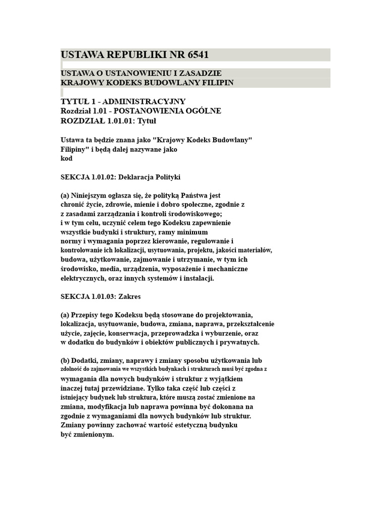 Ra 6541 Krajowy Kodeks Budowlany Filipin | PDF