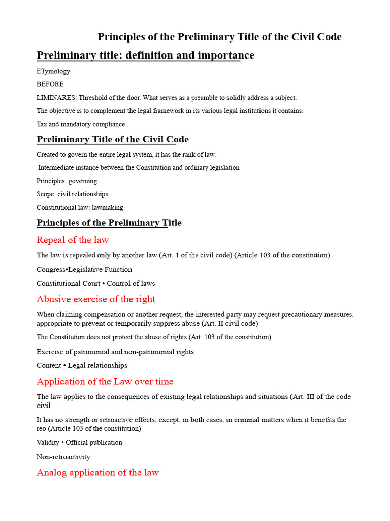 Principles of The Preliminary Title of The Civil Code | PDF