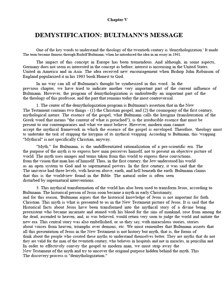 Bultmann's Demythologization Explained | PDF | Jesus | Spirituality
