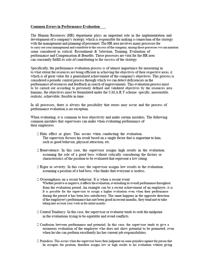 Common Performance Evaluation Mistakes | PDF | Performance Appraisal ...
