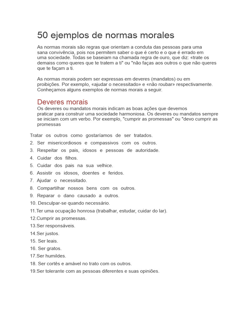 Exemplos de Normas Morais | PDF | Moralidade