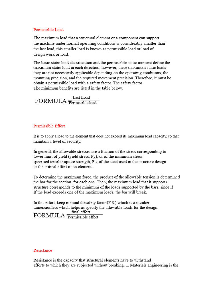 Allowable Load, Allowable Stress, Strength | PDF