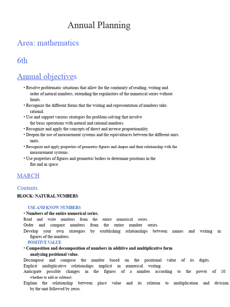 6th Grade Math Annual Planning Guide | PDF | Multiplication | Numbers