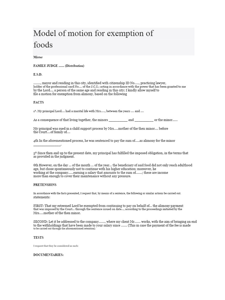 Alimony Exemption Motion for Adult Child | PDF | Child Support | Public Law
