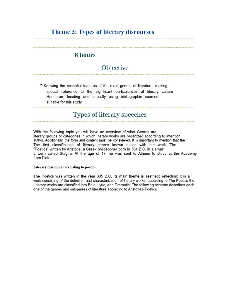 Overview of Literary Discourses | PDF | Genre | Poetics (Aristotle)