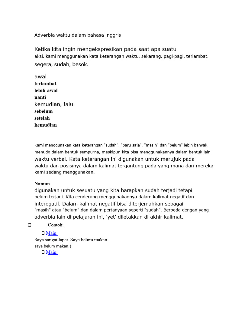 Kata Keterangan Waktu Dalam Bahasa Inggris | PDF
