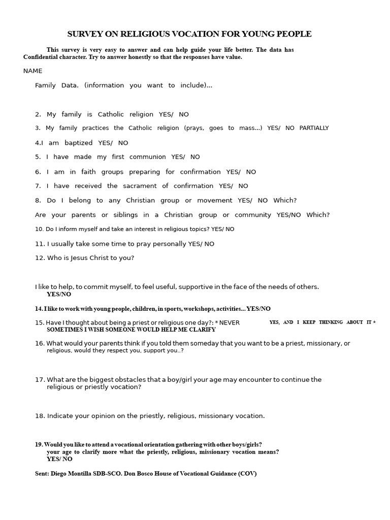 Survey on Youth Religious Vocation | PDF | Confirmation | Catholic Church