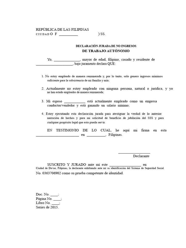 Declaración Jurada de No Ingresos | PDF