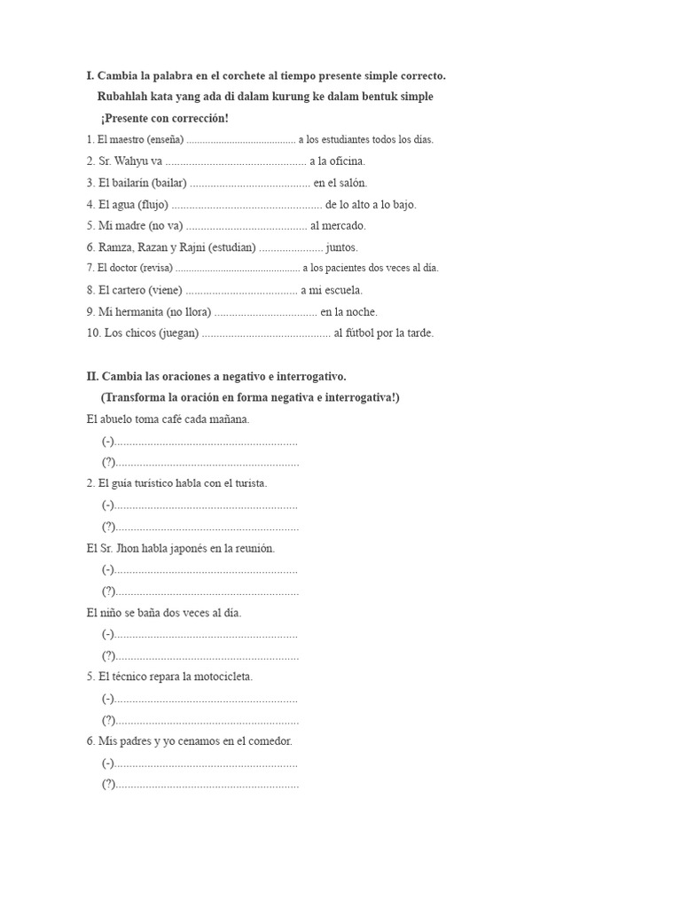 Ejercicios de Presente Simple en Español | PDF