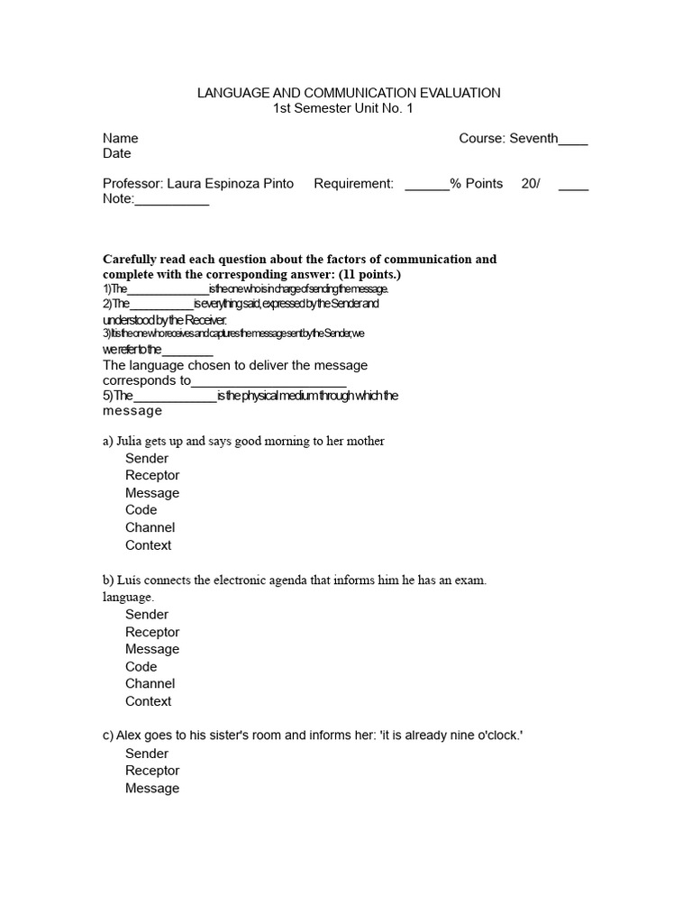 Language and Communication Evaluation | PDF | Communication | Grammar
